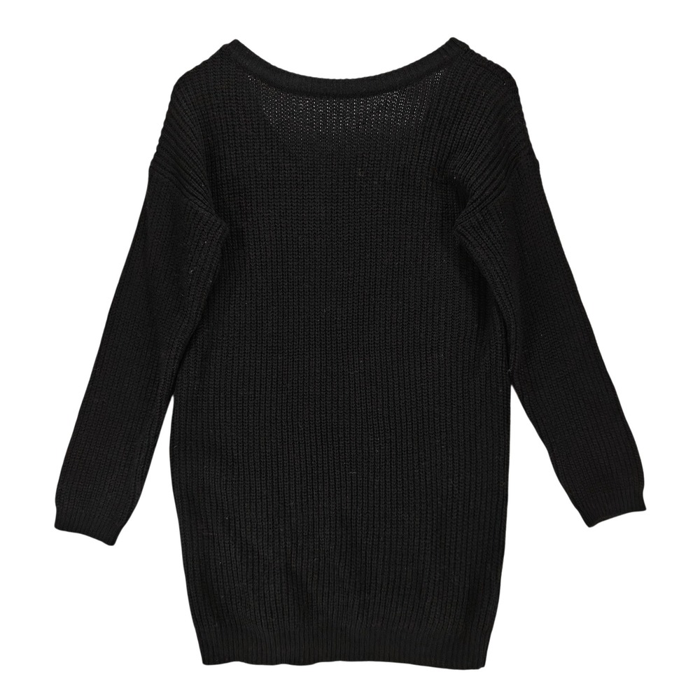 Lulus Womens Black Chunky Knit V-Back Sweater Dress Tunic Size Medium